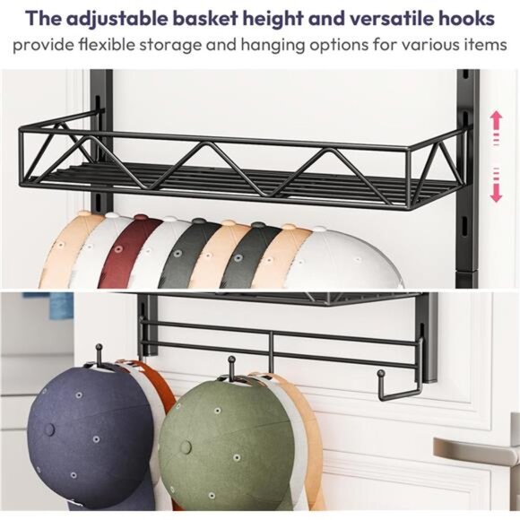 Over Door Hat Organizer Baseball Cap Rack Wall Mounted Storage Holds 29 Hats - Picture 6 of 7